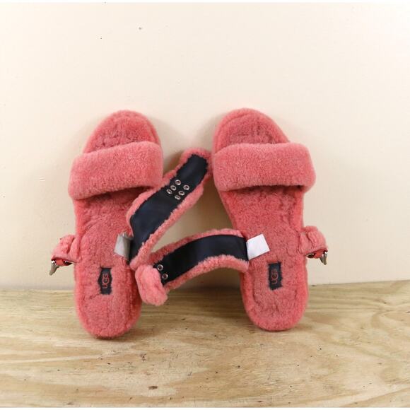 Ugg Slippers 10 Womens Fuzz Yeah Shearling Faux Fur Sandals Flatforms Slip On - Picture 6 of 8